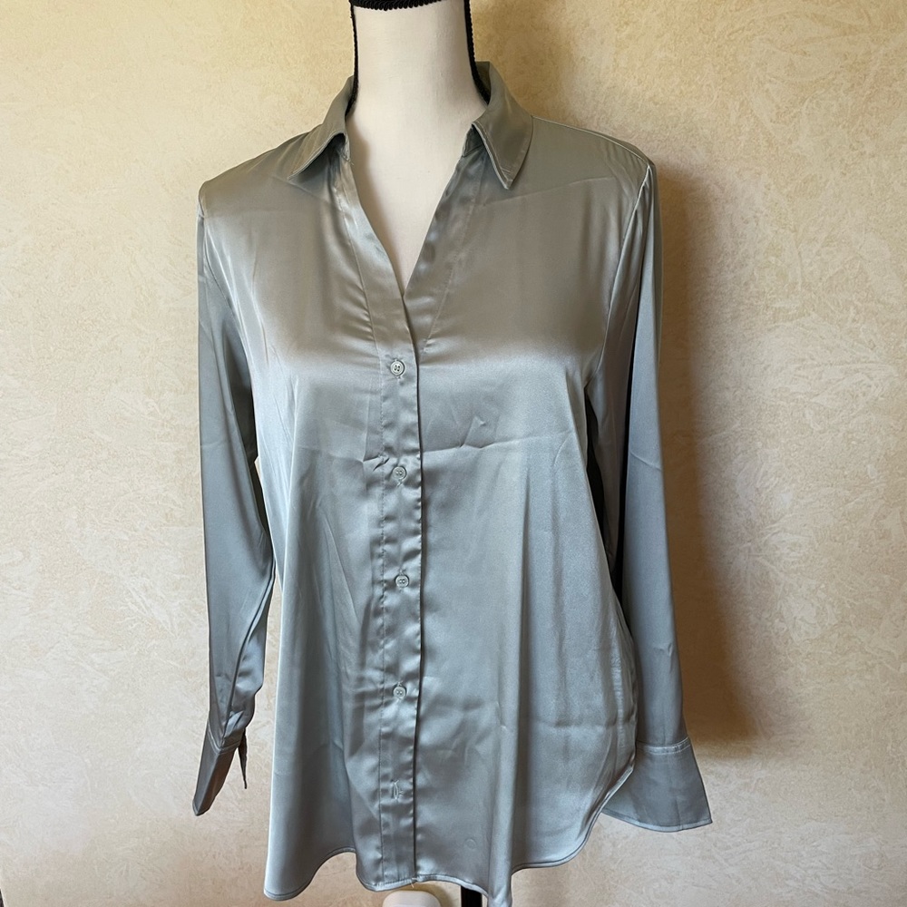 Like new H&M satin button-up size S. Color: aqua/ silvery-blue.